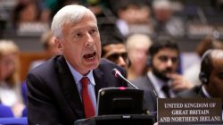 British Minister of State for Defence Frederick Richard addresses a special session of the Organisation for the Prohibition of Chemical Weapons (OPCW) in the Hague, Netherlands June 26, 2018. REUTERS/Yves Herman