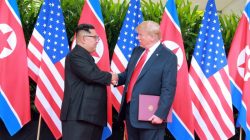 U.S. President Donald Trump shakes hands with North Korean leader Kim Jong Un at the Capella Hotel on Sentosa island in Singapore in this picture released on June 12, 2018 by North Korea's Korean Central News Agency. KCNA via REUTERS/File Phot