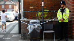 A police officer guards a cordoned off rubbish bin on Rolleston Street, after it was confirmed that two people had been poisoned with the nerve-agent Novichok, in Salisbury, Britain, July 5, 2018. REUTERS/Henry Nicholls