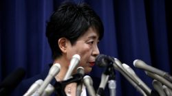 Japan’s Justice Minister Yoko Kamikawa attends a news conference following the execution of several members of the doomday cult, including its leader Chizuo Matsumoto, also known as Shoko Asahara, at Justice Ministry in Tokyo, Japan July 6, 2018. REUTERS/Issei Kato