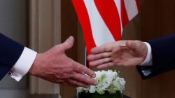 U.S. President Donald Trump and Russia's President Vladimir Putin shake hands as they meet in Helsinki, Finland July 16, 2018. REUTERS/Kevin Lamarque