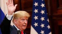 FILE PHOTO: U.S. President Donald Trump waves after a joint news conference with Russian President Vladimir Putin (not pictured) in Helsinki, Finland July 16, 2018. REUTERS/Grigory Dukor