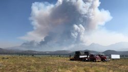 Smoke from the Cranston Fire is shown from east of Lake Hemet in Riverside County, California, U.S., July 26, 2018. USFS/Handout via REUTERS