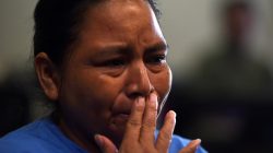 After being reunited with her daughter, Sandra Elizabeth Sanchez, of Honduras, speaks with media at Catholic Charities in San Antonio, Texas, U.S., July 26, 2018. REUTERS/Callaghan O'Hare
