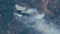 A satellite image shows the River fire at the Mendocino Complex wildfire in California, U.S., August 6, 2018. Picture taken on August 6, 2018. Satellite image ©2018 DigitalGlobe, a Maxar company/Handout via REUTERS