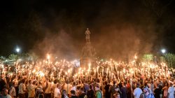 White nationalists participate in a torch-lit march on the grounds of the University of Virginia ahead of the Unite the Right Rally in Charlottesville, Virginia on August 11, 2017. Picture taken August 11, 2017. REUTERS/Stephanie Keith