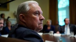U.S. Attorney General Jeff Sessions listens as President Donald Trump addresses members of his cabinet during a cabinet meeting at the White House in Washington, U.S., August 16, 2018. REUTERS/Kevin Lamarque