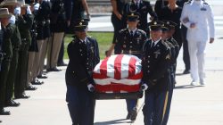 Cindy McCain, wife of U.S. Senator John McCain, arrives with her sons Jack and Jimmy during a memorial service at the Arizona Capitol in Phoenix, Arizona, U.S., August 29, 2018. Ross D. Franklin/Pool via REUTERS