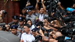 Detained Reuters journalists Wa Lone and Kyaw Soe Oo leave Insein court after listening to the verdict in Yangon, Myanmar September 3, 2018. REUTERS/Stringer