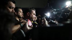 Flavio Bolsonaro, son of presidential candidate Jair Bolsonaro leaves the Santa Casa hospital, where his father was hospitalized after being stabbed in Juiz de Fora, Brazil September 6, 2018. REUTERS/Ricardo Moraes