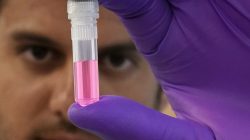 Andrew Schweighardt holds a vial with a DNA sample at the office of the Chief Medical Examiner of New York during an event in New York City, New York, U.S., September 6, 2018. REUTERS/Carlo Allegri
