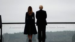 U.S. President Donald Trump and first lady Melania Trump stand together at the Flight 93 National Memorial during the 17th annual September 11 observance at the memorial near Shanksville, Pennsylvania, U.S., September 11, 2018. REUTERS/Kevin Lamarque