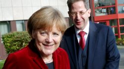 FILE PHOTO: German Chancellor Angela Merkel and Hans-Georg Maassen, the President of the Federal Office for the Protection of the Constitution, Germany's domestic security agency in Cologne, Germany October 31, 2014. REUTERS/Wolfgang Rattay/File Photo