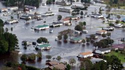 Houses sit in floodwater caused by Hurricane Florence, in this aerial picture, on the outskirts of Lumberton, North Carolina, U.S. September 17, 2018. REUTERS/Jason Miczek