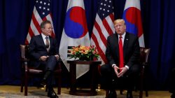 U.S. President Donald Trump holds a bilateral meeting with South Korean President Moon Jae-in on the sidelines of the 73rd United Nations General Assembly in New York, U.S., September 24, 2018. REUTERS/Carlos Barria