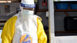 FILE PHOTO: A medical worker wears a protective suit as he prepares to administer Ebola patient care at The Alliance for International Medical Action (ALIMA) treatment center in Beni, North Kivu province of the Democratic Republic of Congo September 6, 2018. REUTERS/Fiston Mahamba/File Photo