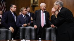 Senate Judiciary Committee members (L-R) Sen. Ted Cruz (R-TX), Sen. Lindsey Graham (R-SC), Sen. Orrin Hatch (R-UT) and Chairman Charles Grassley (R-IA) talk at the conclusion of the Supreme Court confirmation hearing for Judge Brett Kavanaugh in the Dirksen Senate Office Building on Capitol Hill in Washington, DC, U.S., September 27, 2018. Win McNamee/Pool via REUTERS