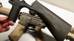 A bump fire stock that attaches to a semi-automatic rifle to increase the firing rate is seen at Good Guys Gun Shop in Orem, Utah, U.S., October 4, 2017. REUTERS/George Frey