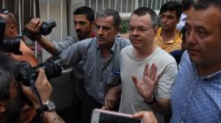 FILE PHOTO - U.S. pastor Andrew Brunson reacts as he arrives at his home after being released from the prison in Izmir, Turkey July 25, 2018. Demiroren News Agency, DHA via REUTERS