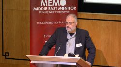FILE PHOTO: Saudi dissident Jamal Khashoggi speaks at an event hosted by Middle East Monitor in London Britain, September 29, 2018. Middle East Monitor/Handout via REUTERS/File Photo