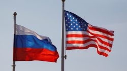 National flags of Russia and the U.S. fly at Vnukovo International Airport in Moscow, Russia April 11, 2017. REUTERS/Maxim Shemetov
