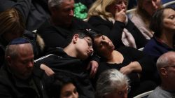 Mourners attend a memorial service at the Sailors and Soldiers Memorial Hall of the University of Pittsburgh, a day after 11 worshippers were shot dead at a Jewish synagogue in Pittsburgh, Pennsylvania, U.S., October 28, 2018. REUTERS/Cathal McNaughton
